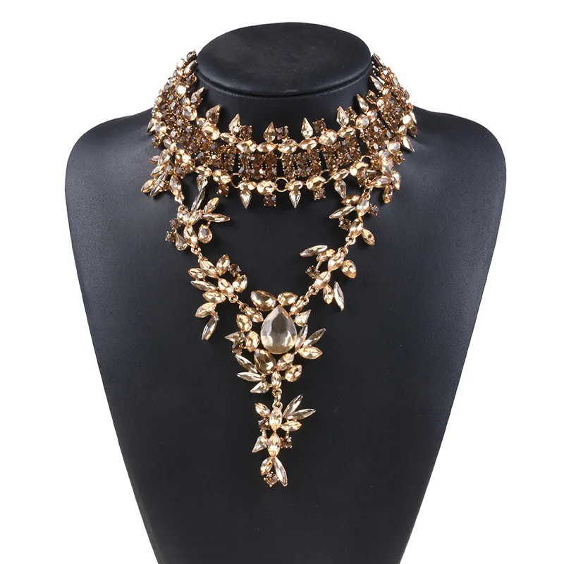 BK Vintage Style Metal Necklace Tawny White Acrylic Crystal Bib Collar Chokers Chunky Neck Pendant Jewelry Gift | Украшения и