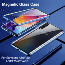 Магнитный чехол для samsung Galaxy A50 A40 A30 A20 A10 A60 A70 M30 M20 M10 A7 металлический корпус закаленное Стекло задняя крышка