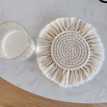 comprar Coaster Nórdico Macrame Coffe Cup Pad Bohemia Tapete De Mesa De Algodão Artesanal Placemat Antiderrapante Isolamento Caneca Almofada De Cozinha Mesa Deoc