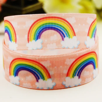 

22mm 25mm 38mm 75mm Rainbow Cartoon printed Grosgrain Ribbon party decoration 10 Yards X-03424