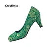 Marlisasa Women Cute Light Weight Green Floral Pattern Slip on High Heel Pumps Ladies Casual Wedding Red Embroidery Shoes H5519 ► Photo 2/6