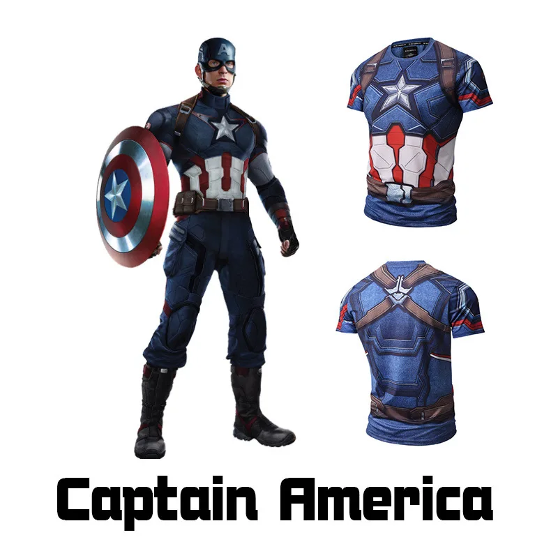 Аниме летний костюм для косплея Спортивный Бег Фитнес быстросохнущая одежда супер герой Капитан Америка Одежда для фитнеса футболка