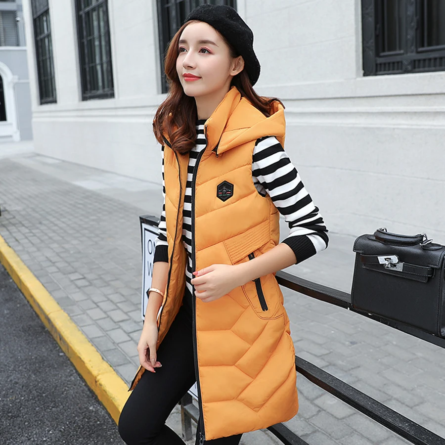 Осенне-зимний жилет женский хлопок мягкий теплый плотный длинный женский жилет с капюшоном жилет-куртка без рукавов Женский Плюс Размер
