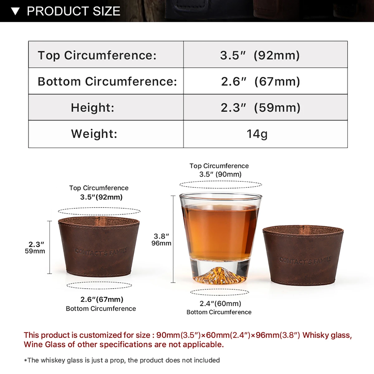 CONTACT'S FAMILY Cow Leather Wrap Wine Glasses Cups whisky Glass Set Whiskey Cup Sleeve Set For 3.5''x2.4''x3.8'' Glasses Cup