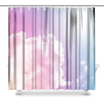

Sun and Fluffy Dreamy Gradient Pastel Clouds on Sky Waterproof Shower Curtain Decor Fabric Bathroom Set with Hooks, 72(Wide) x