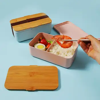 

Safe Portable Leak-Proof Microwave Oven Grid Bento Lunch Box Durable Bamboo Fiber Food Storage Container With Bandage