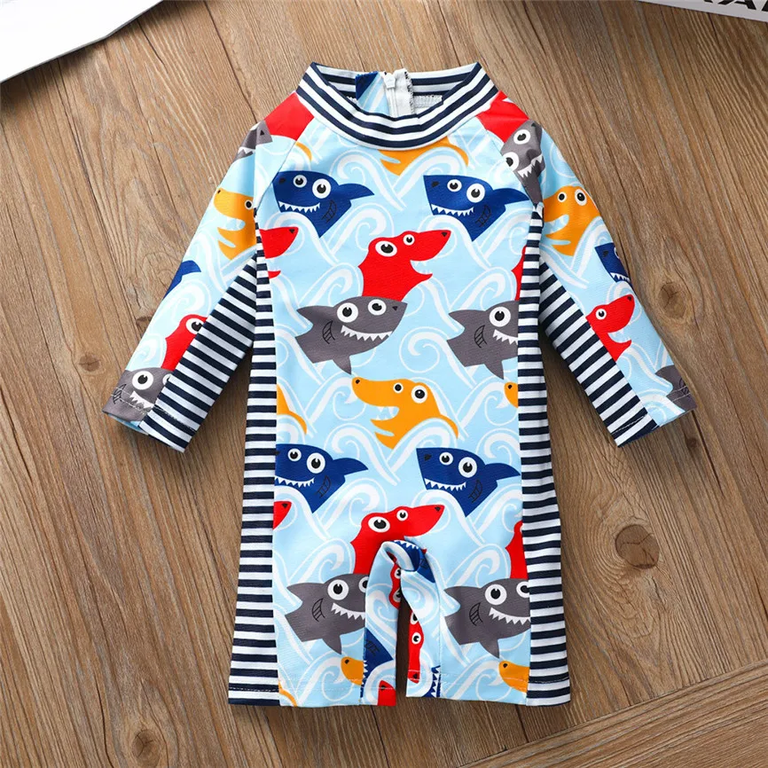 

One Piece Swimsuit Toddler Baby Boys Girls Cute Cartoon Swimsuits Summer Zipper Jumpsuit Swimwear Long Sleeve Bathing Suits