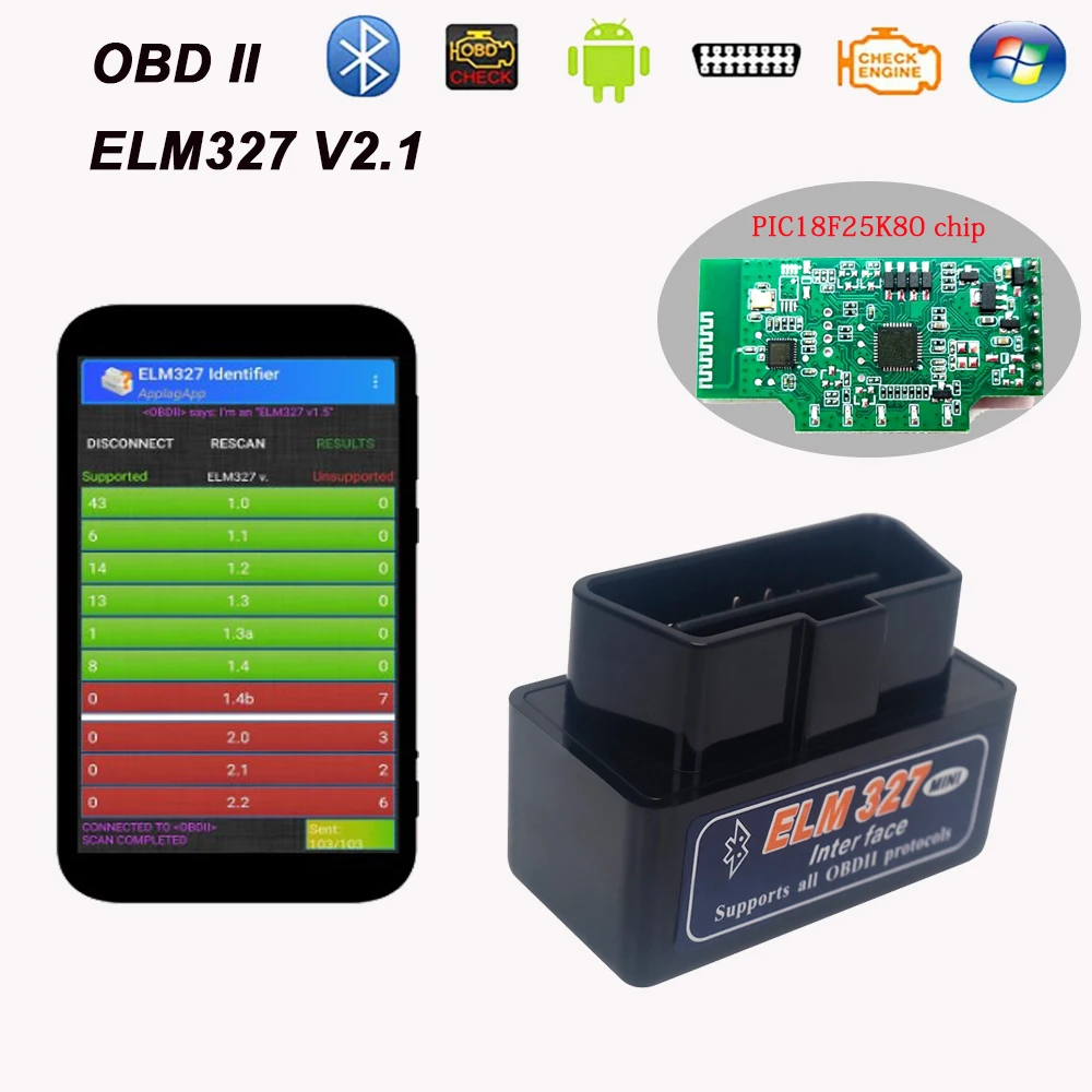 Мощность OBDII сканер считыватель кодов Bluetooth ELM327 V2.1 PIC18F25K80 Авто OBD 2 для Skoda Octavia 2 3 A2 A5 A7/Fabia/Rapid