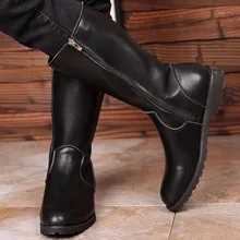 Зимние сапоги; мужские высокие сапоги до колена; модные кожаные сапоги; водонепроницаемые сапоги для верховой езды; Мужская обувь в байкерском стиле; обувь для мужчин; Прямая поставка