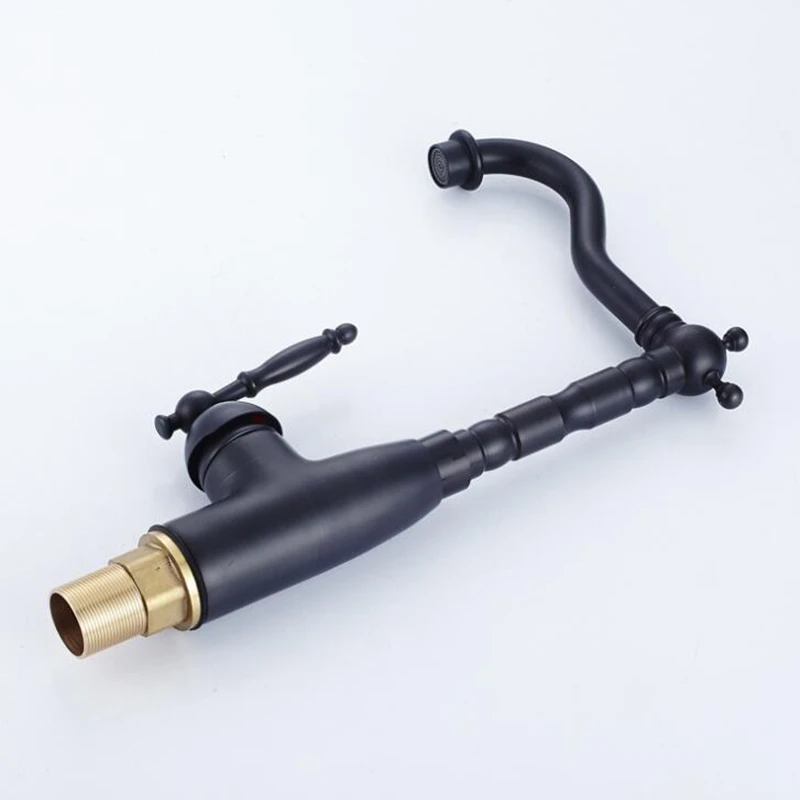 Vidric Deck Mounted Kitchen Faucets Single Handle Black Hot Cold Water Mixer Crane Oil Rubble Bronze Finished Copper Faucet