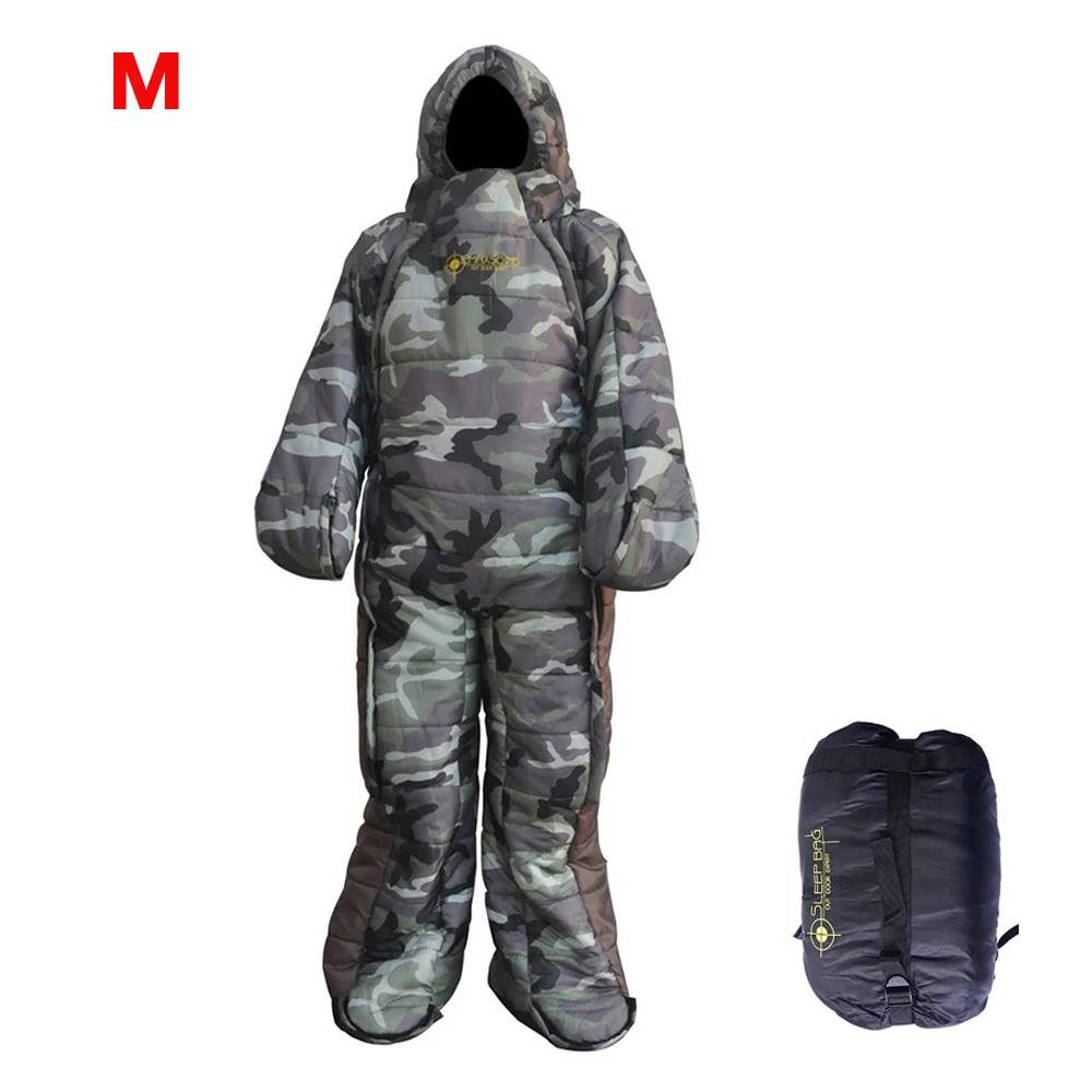 Зимний спальный мешок для кемпинга, уличная утолщенная теплая одноместная спальная сумка для альпинизма, спальный мешок для помещений, гуманоидный спальный мешок с сумкой для переноски - Цвет: Camouflage M