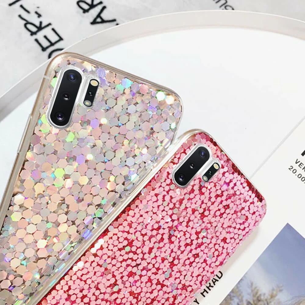 LLZ.COQUE Тонкий блестящий чехол для samsung Galaxy S7 Edge S8 S9 S10 Plus Note 10 Защитные Мягкие резиновые Стразы блестящая Обложка Капа