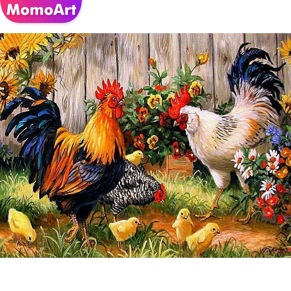 

MomoArt Diamond Embroidery Animal Diamond Painting Full Square/round Stones Diamond Mosaic Cock Wall Decoration Flower