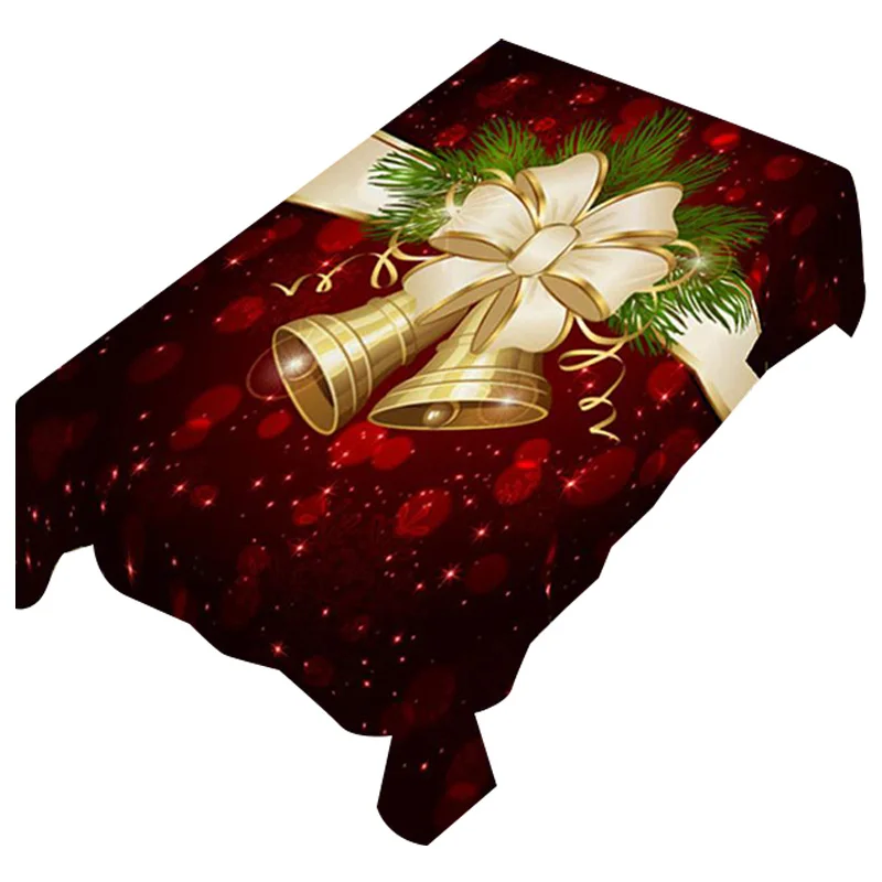 Christmas Tablecloths Picnic Dustproof Table Cover Tea Machine Cloth Bedside Cabinet Mat with Bell 3D Printed Pattern