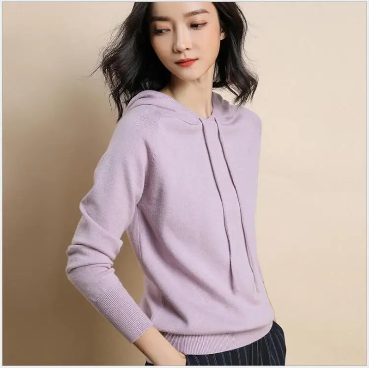 Light purple Осень Зима Свободный вязаный свитер для женщин топы Женский пуловер Плюс Размер 3XL свитер Однотонный свитер Топы Мода S101 - Цвет: Light purple