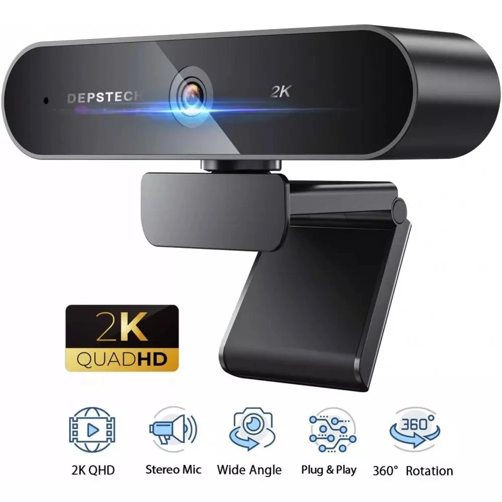 DEPSTECH 2K HD Webcam con microfono Web Camera con correzione automatica della luce Plug and Play Webcam USB per registrazione di videochiamate
