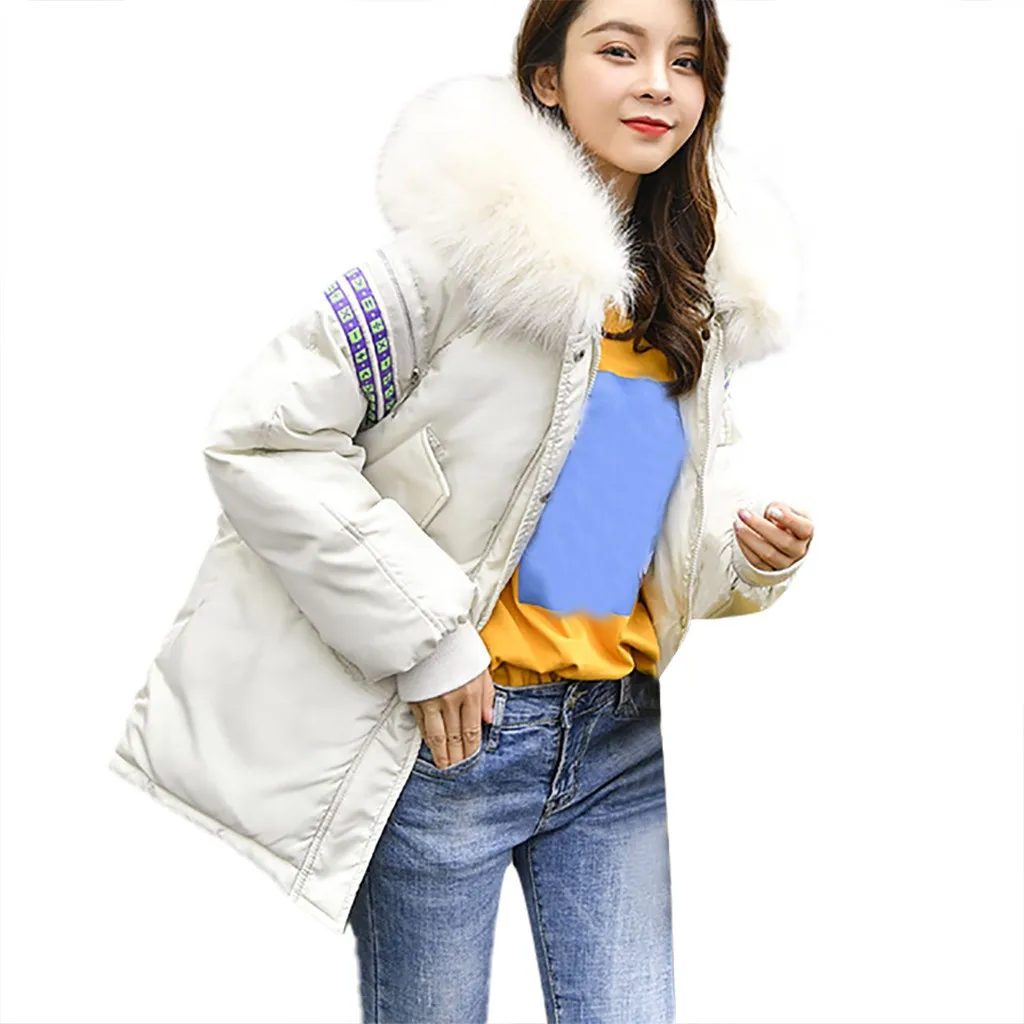 Winter Female Down Coat Jacket Women Stand Zipper Pocket Button Hooded Down Jacket Oversized Womens Short Parka Korean Style