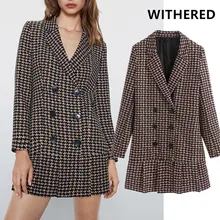 Увядшие в английском стиле офисные женские элегантные Хаундстут Мини вечернее платье для женщин vestidos de fiesta de noche vestidos Длинные блейзеры