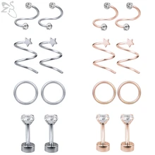 ZS 8 шт./партия модные серьги из нержавеющей стали серьги-гвоздики с кристаллами Helix хрящевой пирсинг для уха для женщин девочек букле D'oreille