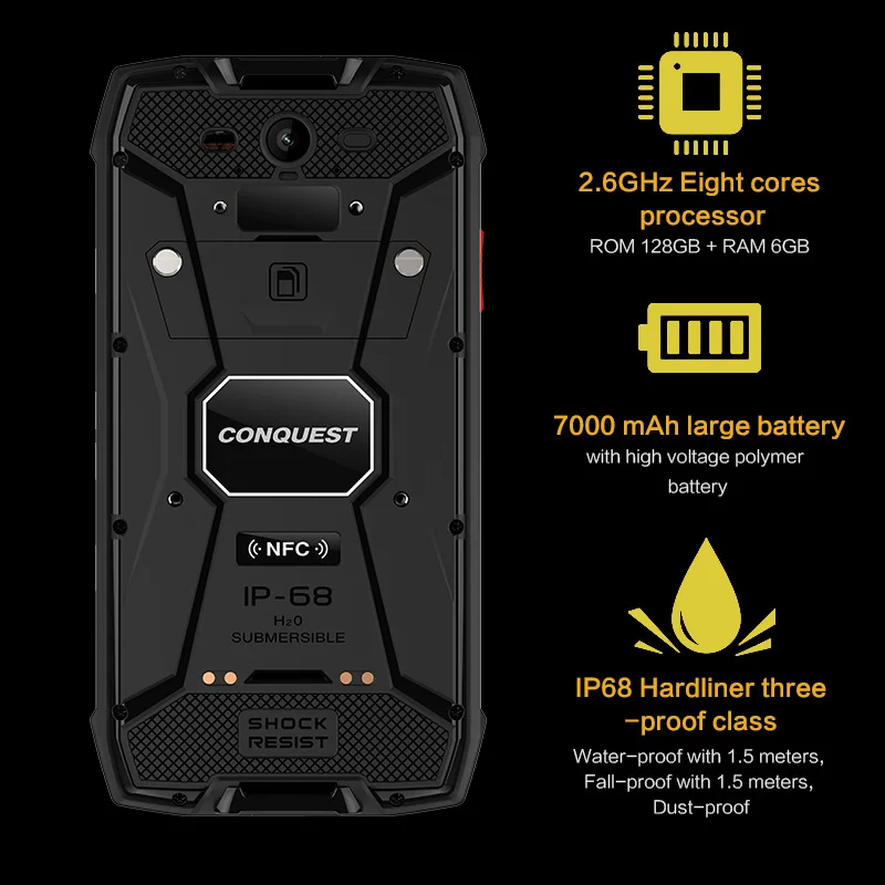 CONQUEST S11 7000 мАч прочный смартфон IP68 Водонепроницаемые NFC смартфоны сотовый телефон