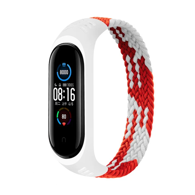 Nylon Braided Solo Loop for Xiaomi Mi band 5 6 Strap Bracelet belt Mi band 3 Miband 4 Wristband for xiaomi Mi band 7 5 watchband red white