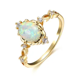 Elegant Opal & Crystal Women's Wedding Ring in Gold & Silver Tones - 8 (Gold White Opal)