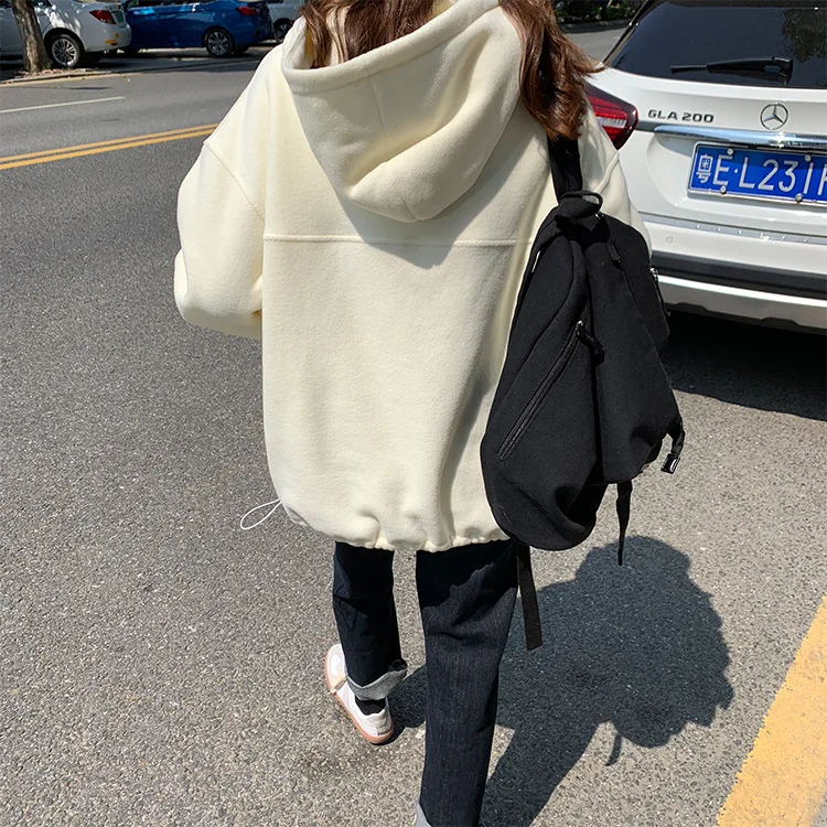 Зимние корейские теплые пуловеры на молнии с простой вышивкой и стоячим капюшоном из овечьей шерсти, женские свитера, новая модная уличная одежда