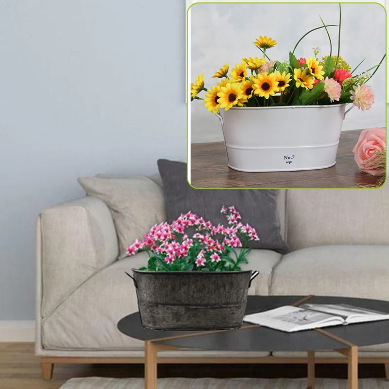 Retro Iron Flower Pot Plant Bucket Oval Planter Home Garden Balcony Decorations For Home Diy Tools Parts
