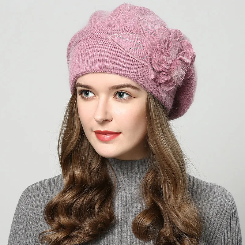 CC beanies женская зимняя шапка вязаная шерстяная шапка цветы берет мужская Милая Рождественская - Цвет: Pink