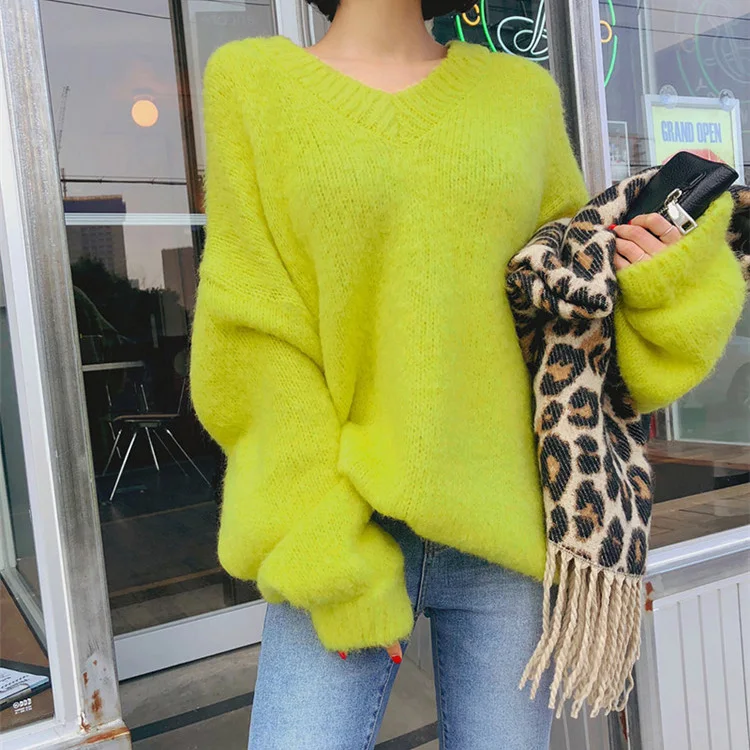 

Cashmere Sweater Women Pulover Feminino v Neck White Yellow Jumper Fall 2019 Korean Style Knitted Harajuku Blusa Termica Chompas