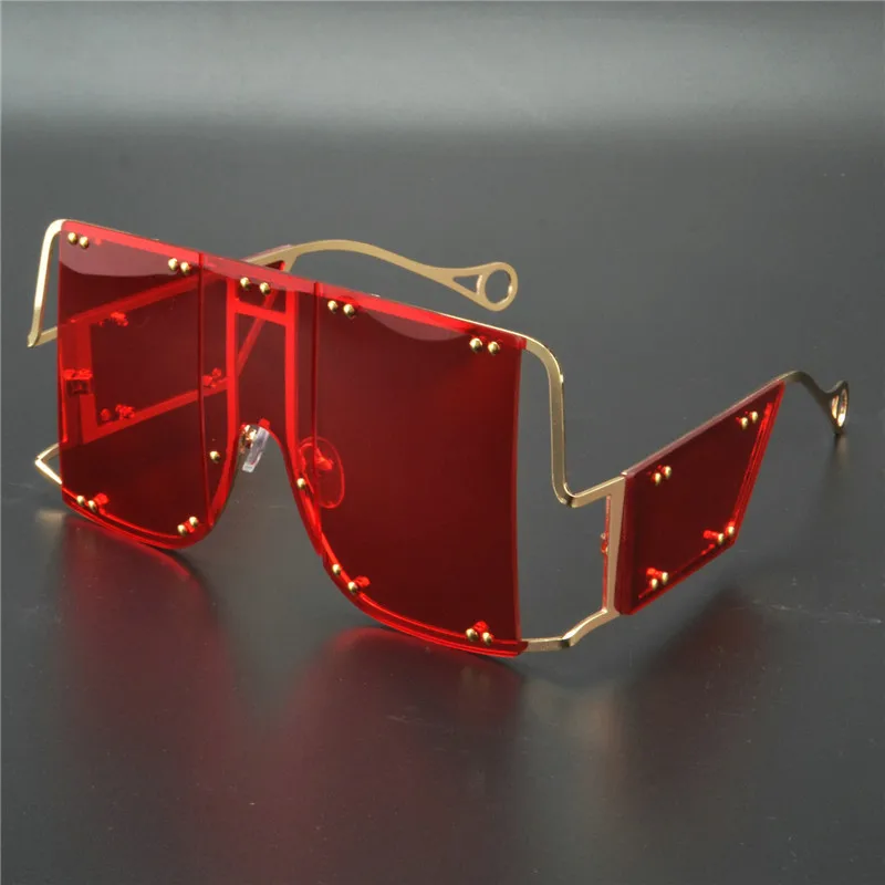 

Sunglasses Women 2019 Luxury Oversized Blue Yellow Gradient Red Rimless Metal Female Large Sun Glasses Shades FML