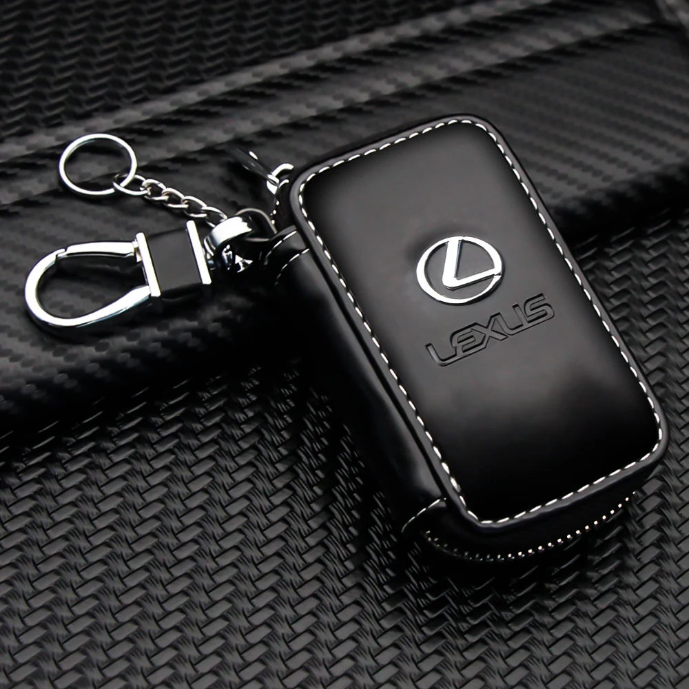 Fashion Car Badge Key Case Leather Zipper Black Keys Wallets Organizer
