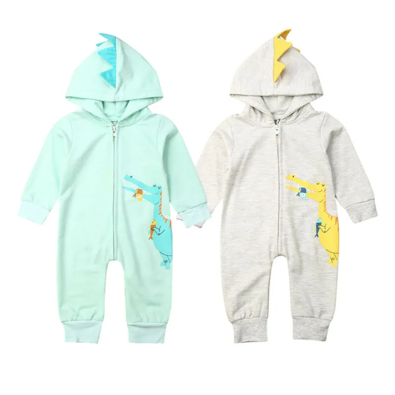 

Baby Romper Newborn Infant Baby Boy Girl Fall Clothes Dinosaur Long Sleeve Hooded Romper Outfit Size 0-24M