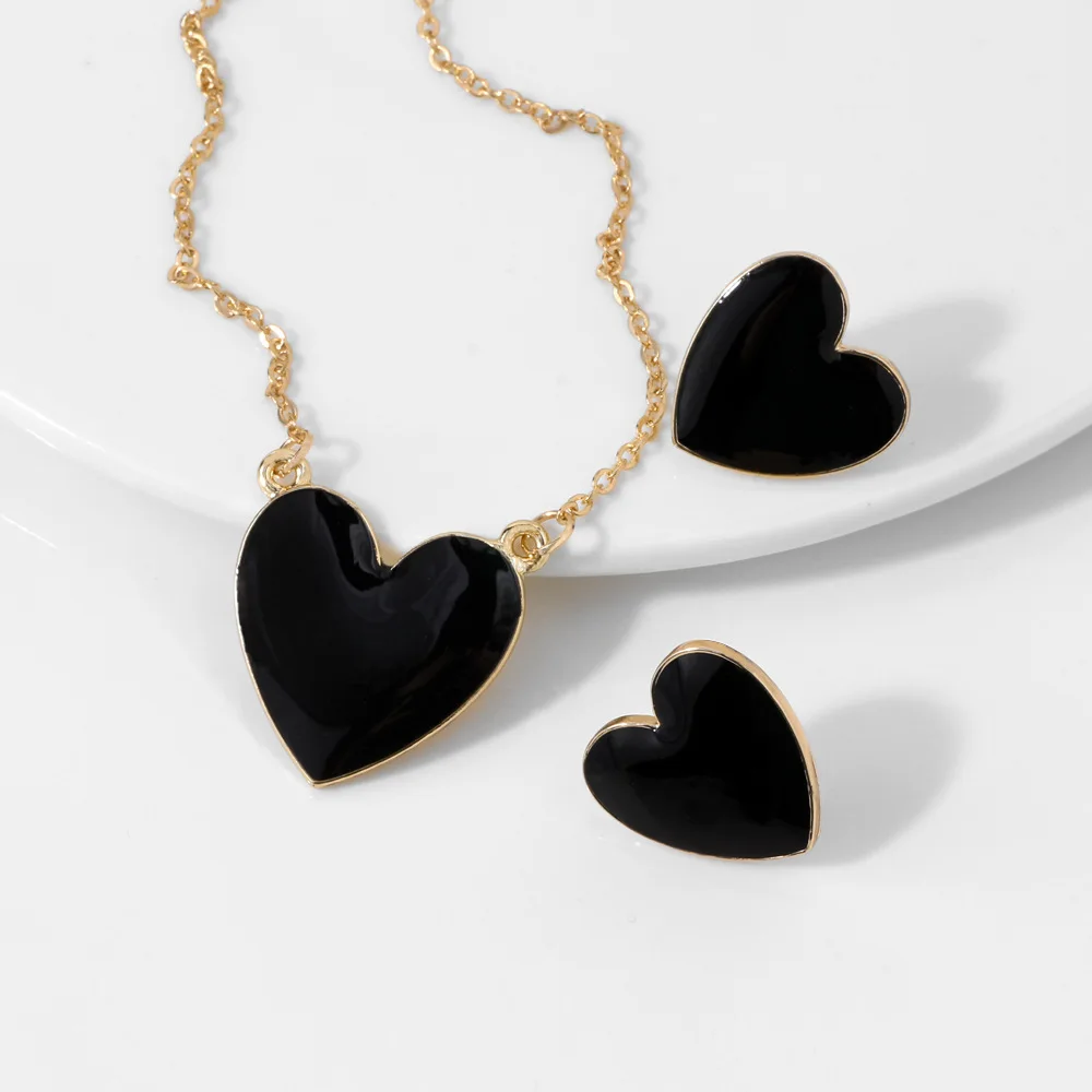 AOMU дизайн сплошной цвет эмаль сердце серьги с цепочками ожерелье набор кулон ожерелье s для женщин ювелирные изделия в стиле "Бохо"