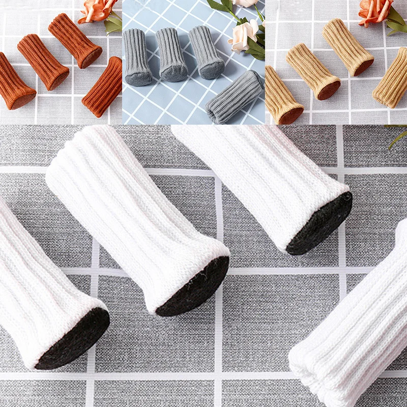 4Pcs/Set Table Chair Leg Covers Home Furniture Non-Slip Knitting Floor Protectors Table Chair Knitted Decor Foot Socks Protector