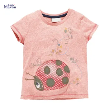 

Little Maven 2020 New Summer Baby Kids girl Short Sleeve O-neck t Shirt Cartoon Embroidery Ladybugs Tee Tops for 1-7 years Girl