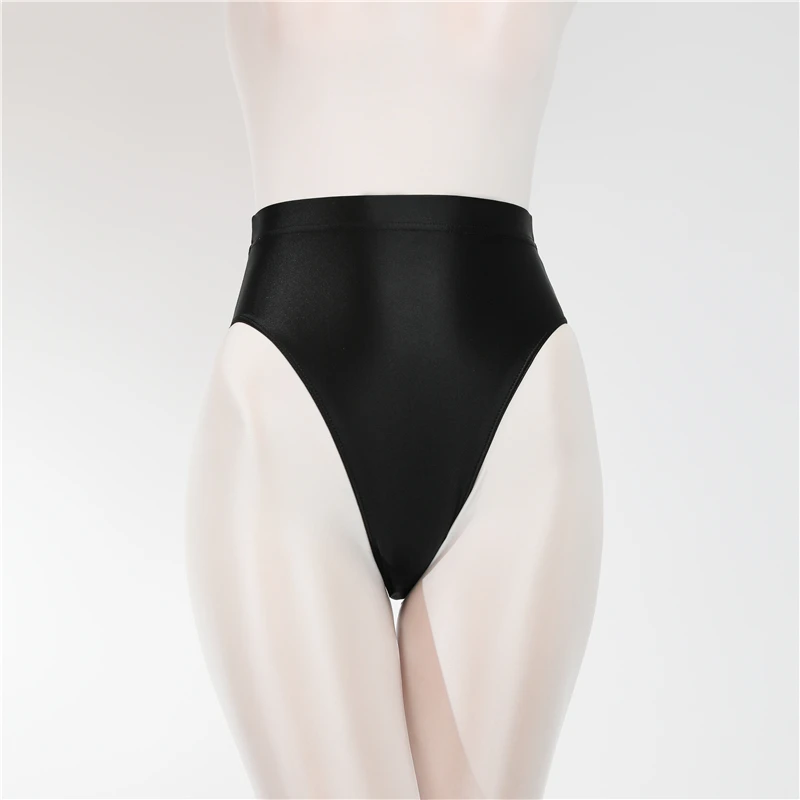 Sexy women Shiny Bikini Bottoms with Buttocks Silky High Waist Tights Underpants Oily transparent Briefs Large Size underwear