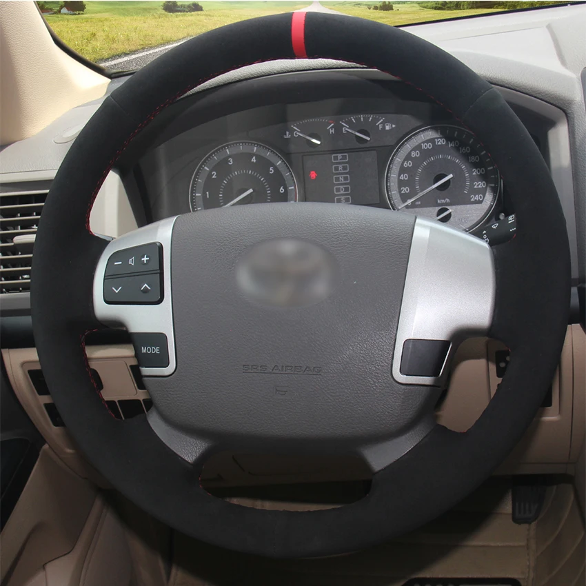Прошитый вручную черный замшевый автомобильный чехол на руль для Toyota Land Cruiser 2008- Tundra 2007-2013 Sequoia 2008