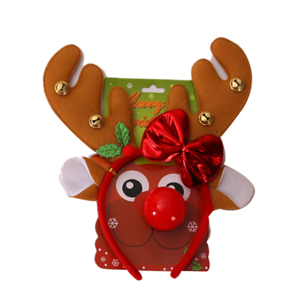 Christmas Antler Headband with Red Nose Christmas Party Costumes Headwear Accessories Gifts Festive Party Decor Hair Accessories