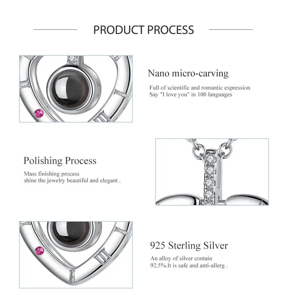 ELESHE, новинка, 925 пробы, серебро, 100 языков, I love you, Проецирование, ожерелье, воспоминания о романтической любви, свадебные украшения