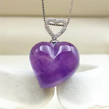 

Genuine Natural Purple Amethyst Quartz Crystal Women Man Heart Love Pendant 23x21mm Reiki Stone Chain Necklace AAAAA