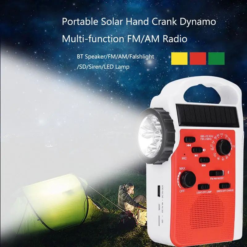 Топ-АМ/FM Bluetooth Солнечная рукоятка Динамо наружное радио с динамиком аварийный приемник мобильный источник питания фонарик