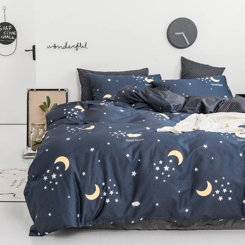 Deep blue moon star печати постельный комплект для детей мультфильм Постельное белье Мягкий пододеяльник Главная текстильное Постельное белье