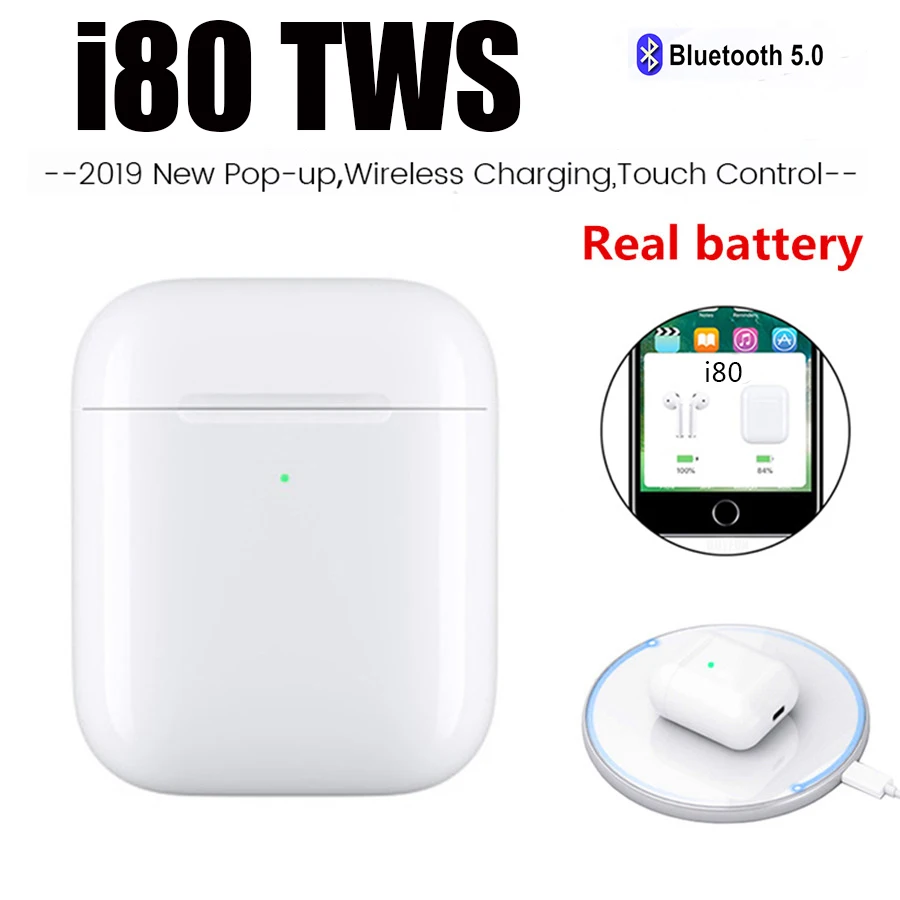 

new Bluetooth earphone i80 TWS 1:1 Bluetooth 5.0 Earphone microphone wireless charging Pop Up Windows In-ear Wireless Earphone