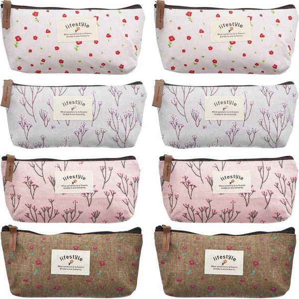 

8 Pieces Small Fresh Lovely Pen Case Pencil Bag Canvas Pencil Pen Case Pen Holder Cosmetic Makeup Bag Set (Cactus Style)
