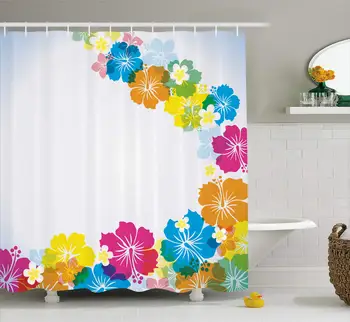 

Polynesian Spring Aloha Shower Curtain, Fabric Bathroom Decor Set with Hooks,72 x 96 Inches