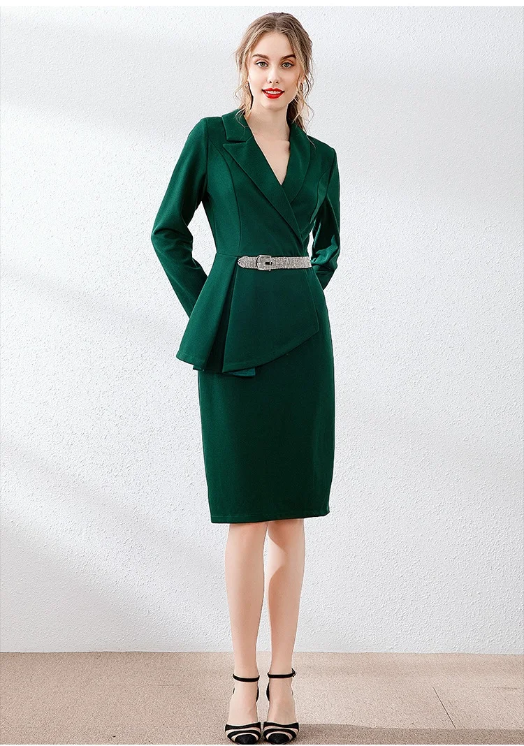 Высокое качество осень зима вечерние коктейльные женские платья зазубренный Воротник Кристалл бисер пояс деко длинный рукав карандаш платье