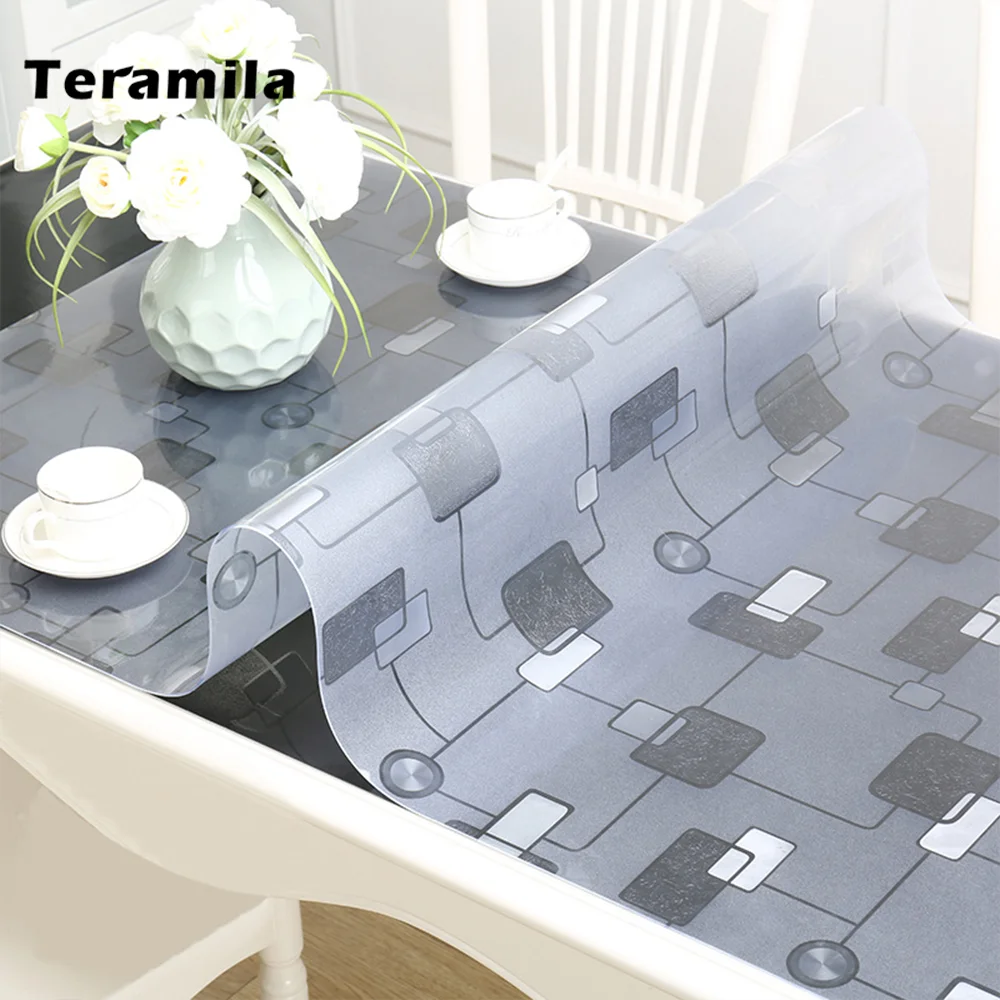 Teramila PVC Transparent Table Cloth Waterproof Oilproof Tablecloth 1.0mm/1.5mm Thick Soft Glass Ma