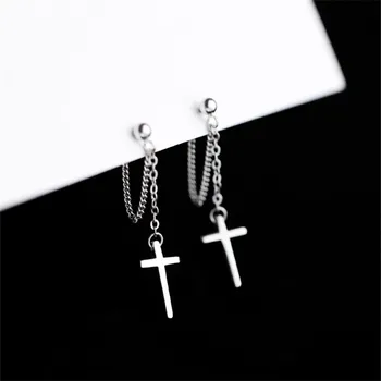100% 925 Sterling Silver Tassel Cross Stud Earrings For Women Kids 2020 Korean Wedding Jewelry boucle d’oreille Hypoallergenic