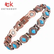 Oktrendy Copper Magnetic Bangle Bracelet with Natural Gem Stone Women Vintage Copper Magnetic Bracelet Arthritis Chain Wristband